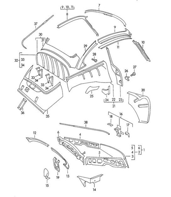 Diagram 801-025 Porsche 356 (1950-1965) Carrosserie