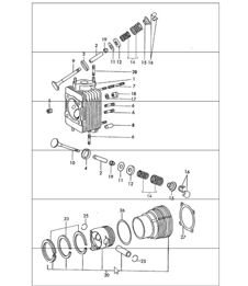 cylinder head, cylinder with piston 911 1965-69