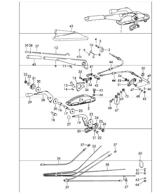 Diagram 701-10 Porsche Cayman 987C / 981C (2005-2016) Handhebelsystem, Pedalgruppe 