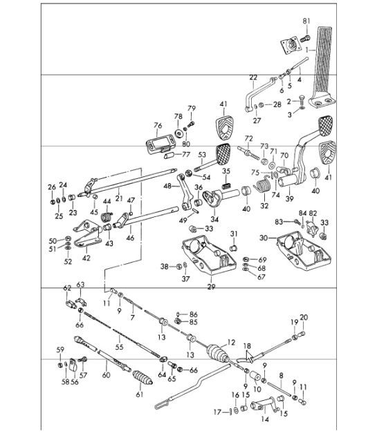 Diagram 702-05 Porsche 996 (911) (1997-2005) Hand Lever System, Pedal Cluster 