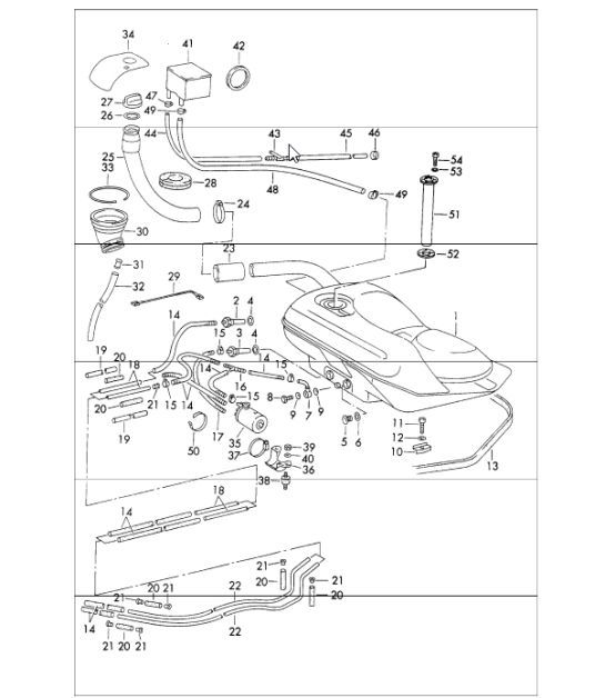 Diagram 201-00 Porsche Cayenne MK1 (955) 2003-2006 Sistema di alimentazione, sistema di scarico