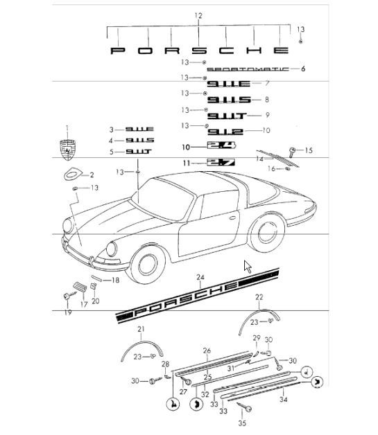 Diagram 810-00 Porsche 356 (1950-1965) Carrosserie