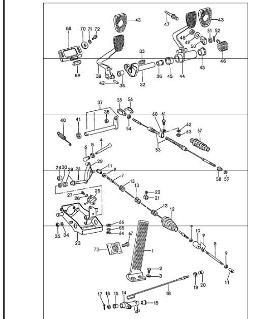 Diagram 702-00 Porsche 996 (911) (1997-2005) Hand Lever System, Pedal Cluster 