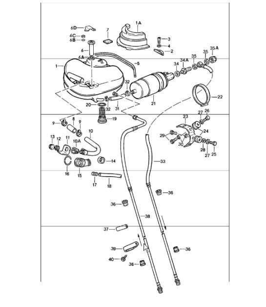 Diagram 201-00 Porsche Boxster 986/987/981 (1997-2016) Fuel System, Exhaust System