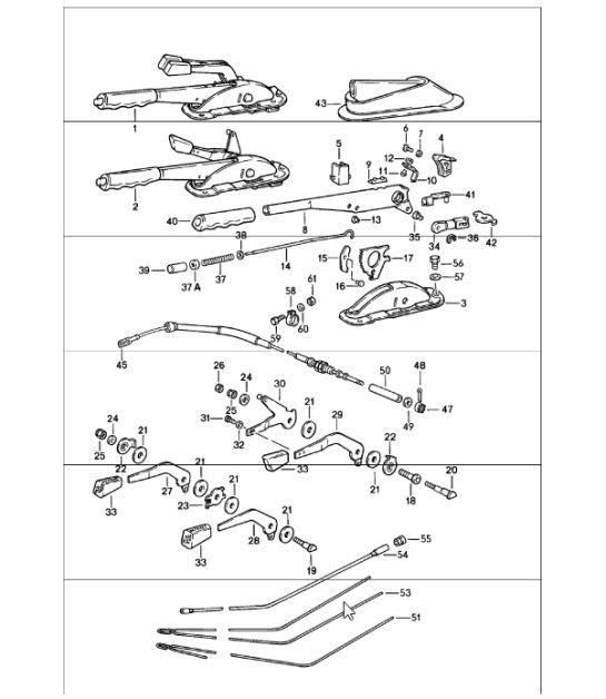 Diagram 701-05 Porsche Boxster 986/987/981 (1997-2016) Hand Lever System, Pedal Cluster 