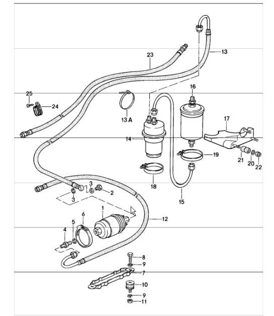Diagram 201-10 Porsche 997 MK1 TURBO 2007-09 Système de carburant, système d'échappement