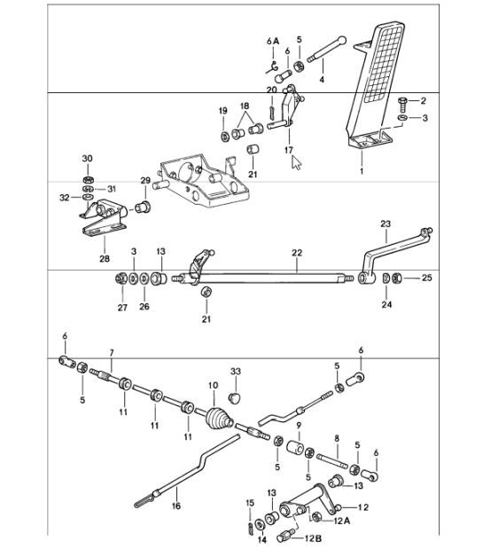 Diagram 702-10 Porsche 924 Carrera GTS 2.0L 1982 Sistema a leva manuale, gruppo pedali 