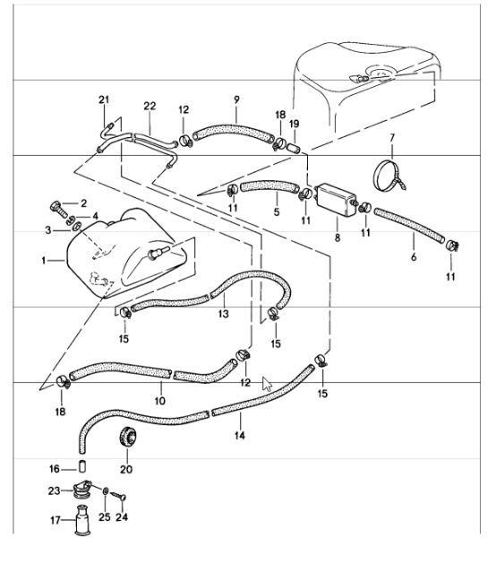 Diagram 201-15 Porsche Macan (95B) MK1 (2014-2018) Système de carburant, système d'échappement