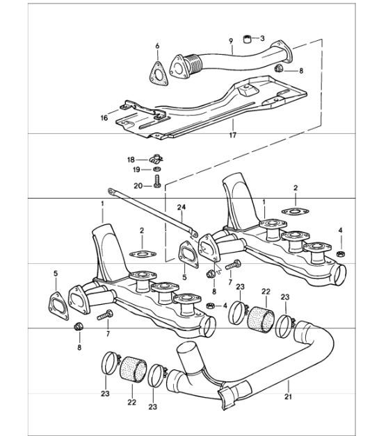 Diagram 202-05 Porsche 964 (911) C4 1989-93 Système de carburant, système d'échappement