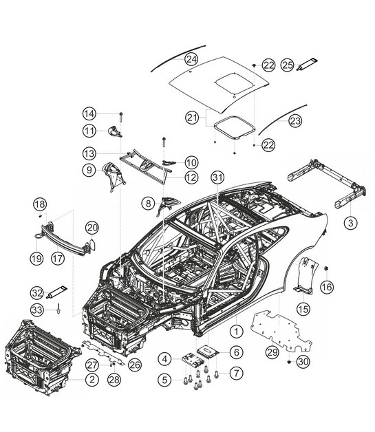 Diagram 8.8-01 Porsche Macan (95B) MK1 (2014-2018) Karosserie