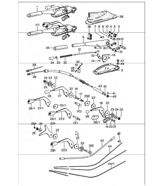 Diagram 701-05 Porsche Cayman 987C / 981C (2005-2016) Handhebelsystem, Pedalgruppe 