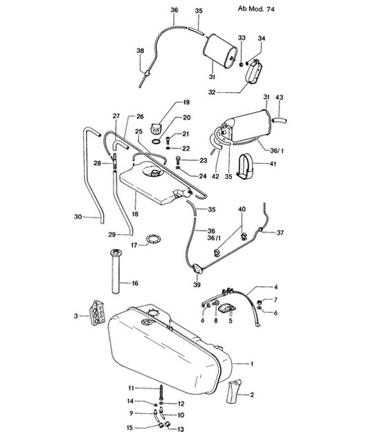 Diagram 201-005 Porsche Macan (95B) MK1 (2014-2018) Sistema di alimentazione, sistema di scarico