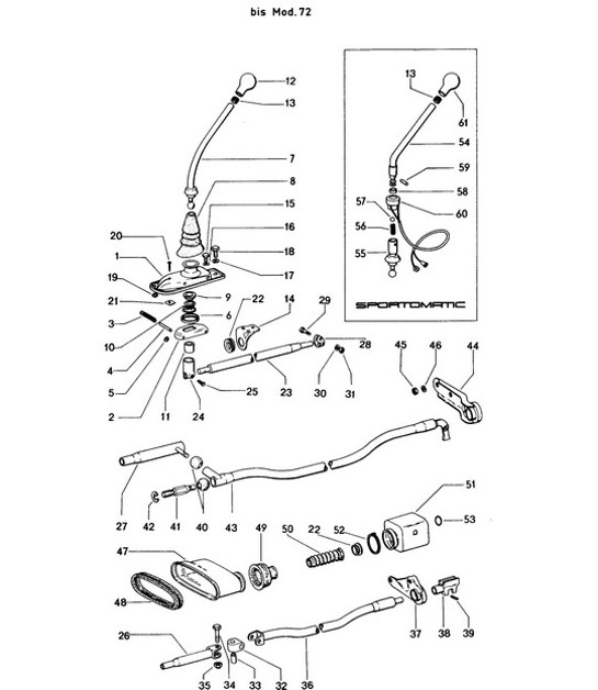 Diagram 701-000 Porsche 356B 1959-63 Hand Lever System, Pedal Cluster 