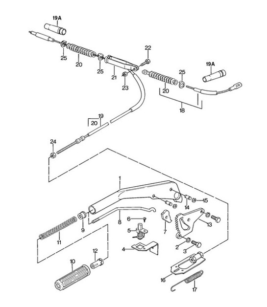 Diagram 701-010 Porsche Cayman 718C (982C) 2017>> Sistema a leva manuale, gruppo pedali 