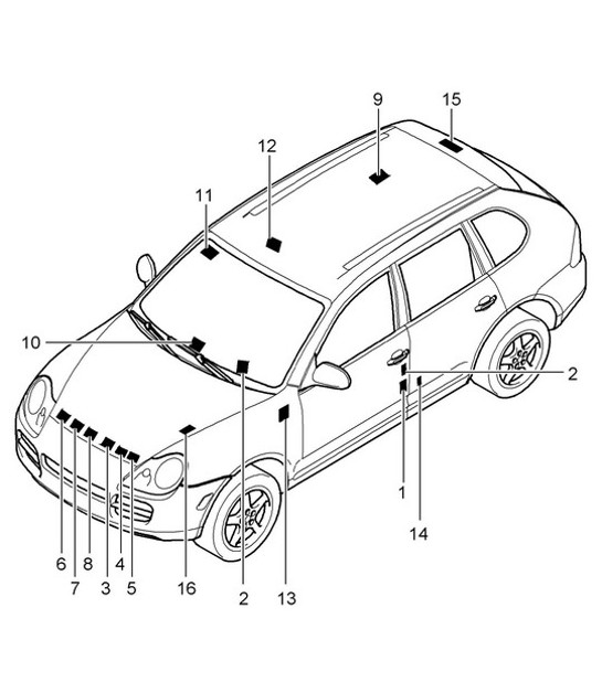 Diagram 001-05 Porsche Macan (95B) MK1 (2014-2018) Accessori e altri 