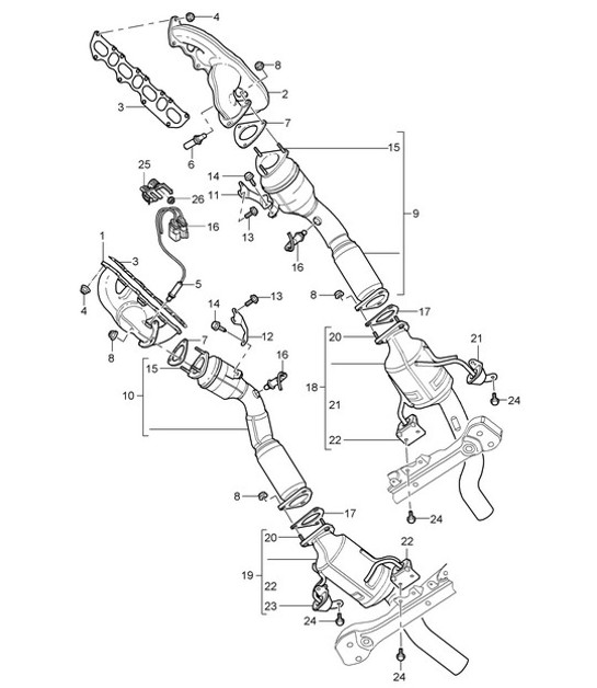 Diagram 202-00 Porsche Cayman 987C / 981C (2005-2016) Système de carburant, système d'échappement