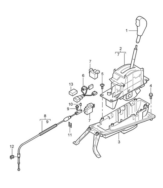Diagram 701-01 Porsche Panamera 970 MK2 (2014-2016) Hand Lever System, Pedal Cluster 