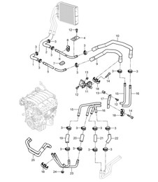 Chauffage avec Climatiseur auxiliaire / Conduite d'alimentation / Conduite de retour (PR:D9J,9AH) Cayenne 9PA (955) 3.2L 2003-06