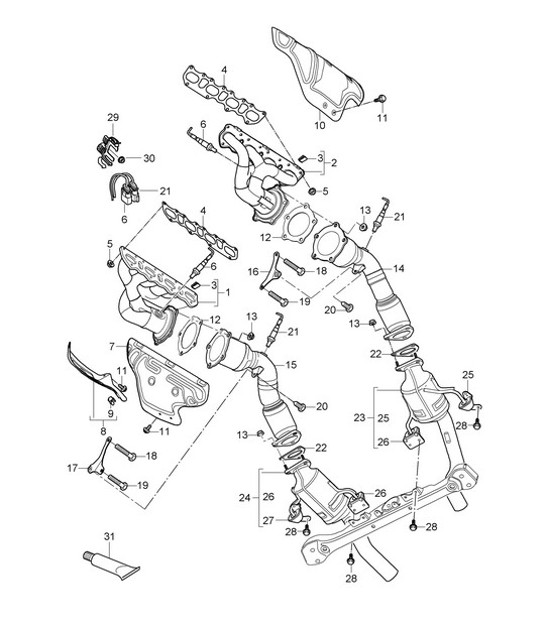 Diagram 202-000 Porsche Cayenne 9PA1 (957) 2007-2010 Sistema di alimentazione, sistema di scarico