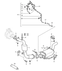 Sistema di scarico / Tubo di scarico con: Catalizzatore / Filtro antiparticolato diesel / Linea di controllo (PR:D50) Cayenne 9PA1 (957) 3.0L Diesel 2007-10