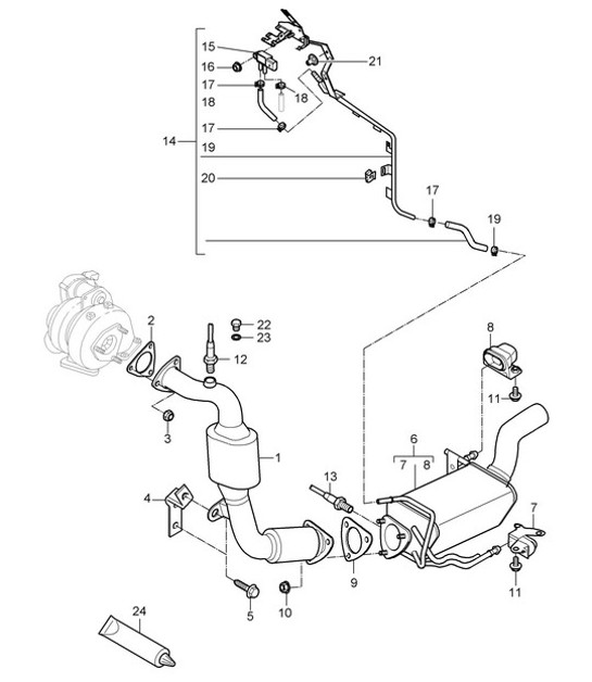 Diagram 202-014 Porsche Boxster 986/987/981 (1997-2016) Sistema de combustible, sistema de escape