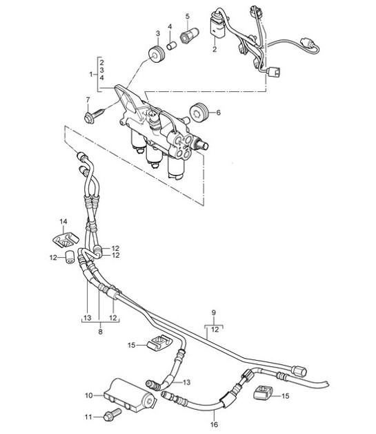 Diagram 402-007 Porsche Cayenne 9PA1 (957) 2007-2010 Vorderachse, Lenkung 