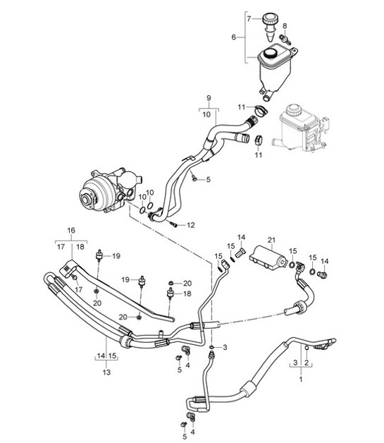 Diagram 403-010 Porsche Macan (95B) MK1 (2014-2018) Essieu avant, Direction 