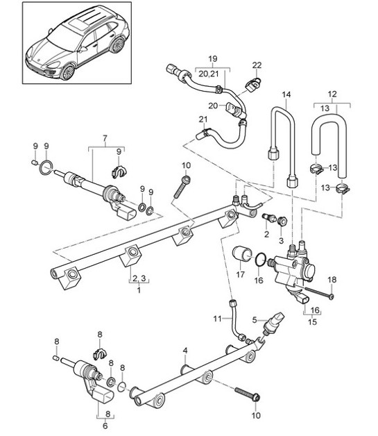 Diagram 107-030 Porsche Cayenne 9PA1 (957) 2007-2010 引擎