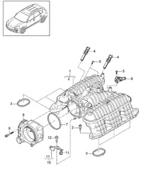 Inlaatluchtverdeler / gasklepadapter (model: CURA,CUR, CXZA,CXZ) Cayenne 92A (958) 3.6L 2011-18