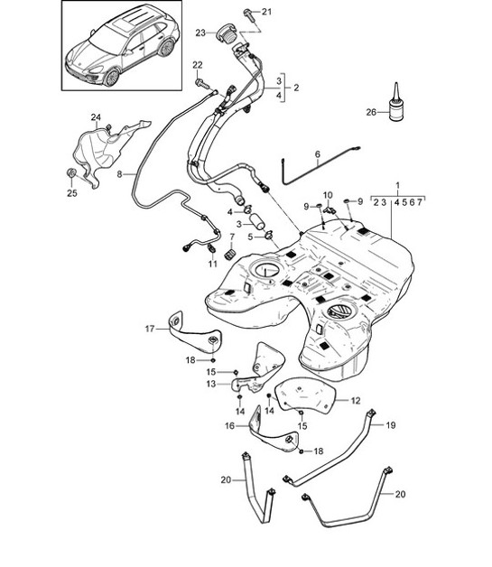 Diagram 201-002 Porsche 992.1 Carrera 2  3.0L 2019-24 Fuel System, Exhaust System