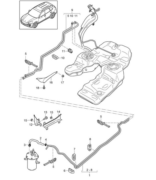 Diagram 201-030 Porsche Cayenne 92A (958) 2010-2017 Kraftstoffsystem, Abgassystem