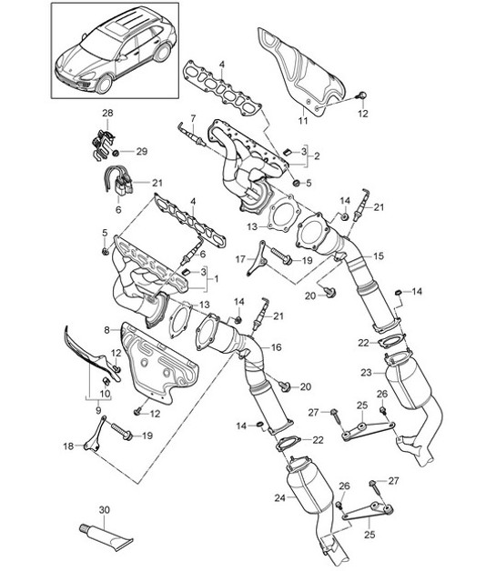 Diagram 202-000 Porsche 957 Cayenne Turbo / Turbo S 4.8L 2007-10 Kraftstoffsystem, Abgassystem
