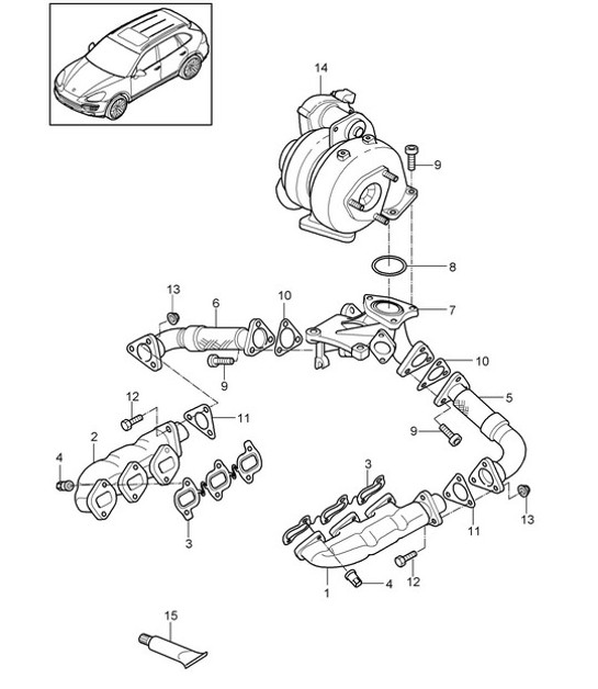 Diagram 202-015 Porsche 970.2 Panamera Turbo V8 4.8L (520Hp) 2014-16 Kraftstoffsystem, Abgassystem