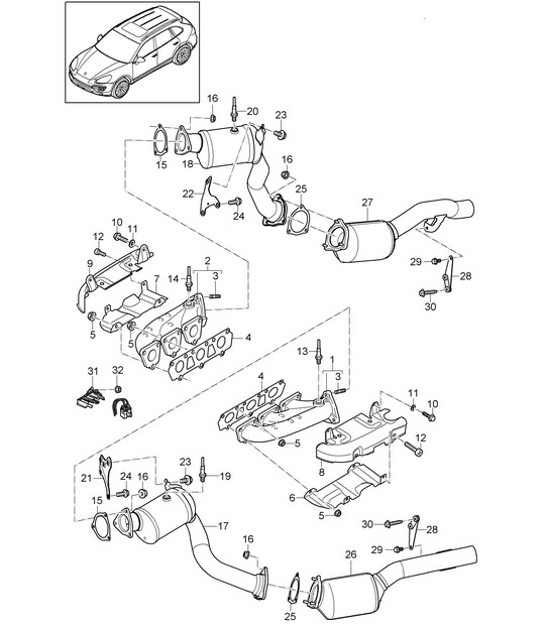 Diagram 202-025 Porsche Macan (95B) MK1 (2014-2018) Kraftstoffsystem, Abgassystem