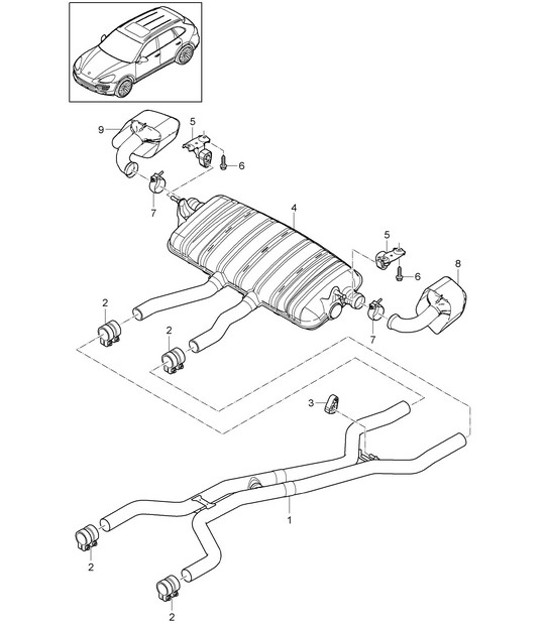 Diagram 202-030 Porsche Macan (95B) MK1 (2014-2018) Sistema de combustible, sistema de escape