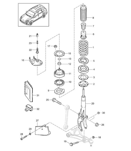 Diagram 402-001 Porsche Macan (95B) MK1 (2014-2018) Vorderachse, Lenkung 