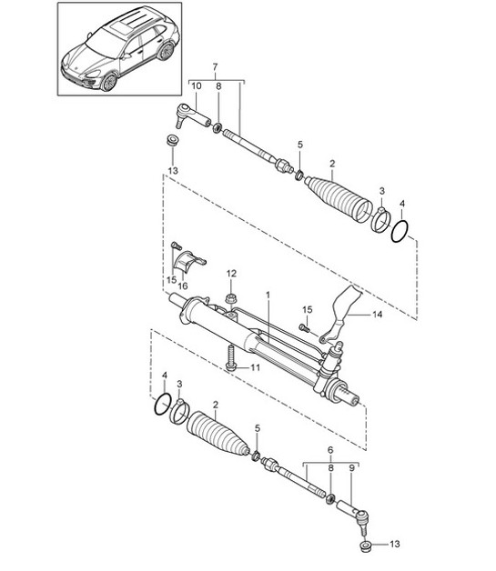 Diagram 403-000 Porsche 957 Cayenne 3.6L 2007-10 Essieu avant, Direction 