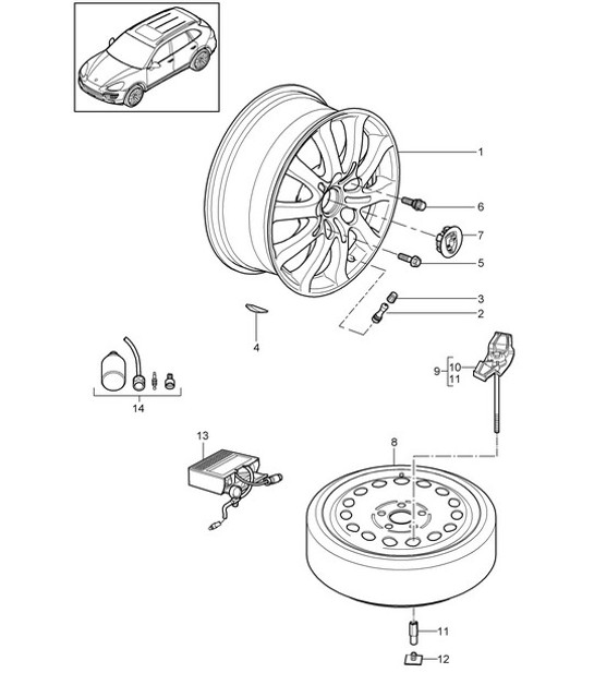 Diagram 601-000 Porsche 997 MK1 Carrera 4 3.6L 2005-08 Ruote, freni