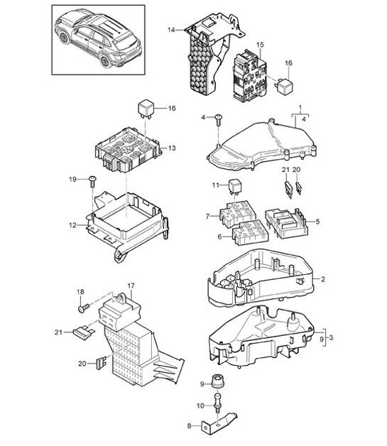 Diagram 902-001 Porsche Macan (95B) MK1 (2014-2018) Elektrische Ausrüstung