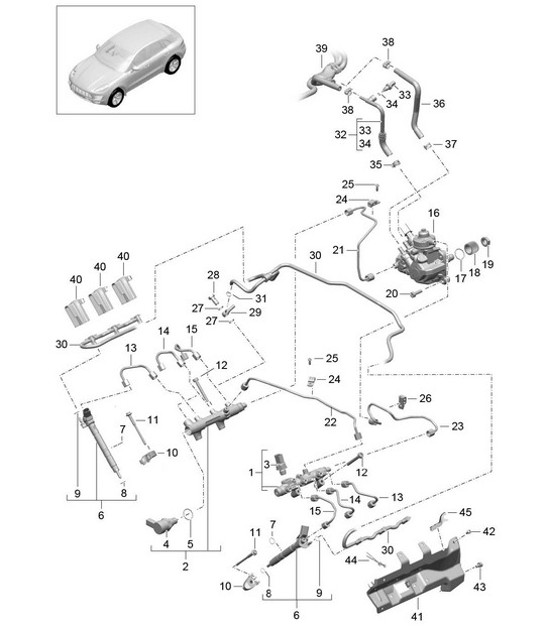 Diagram 107-040 Porsche 970.1 Panamera Turbo V8 4.8L 2009-13 Moteur