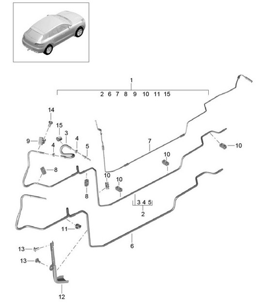 Diagram 201-027 Porsche Macan (95B) MK1 (2014-2018) Brandstofsysteem, uitlaatsysteem