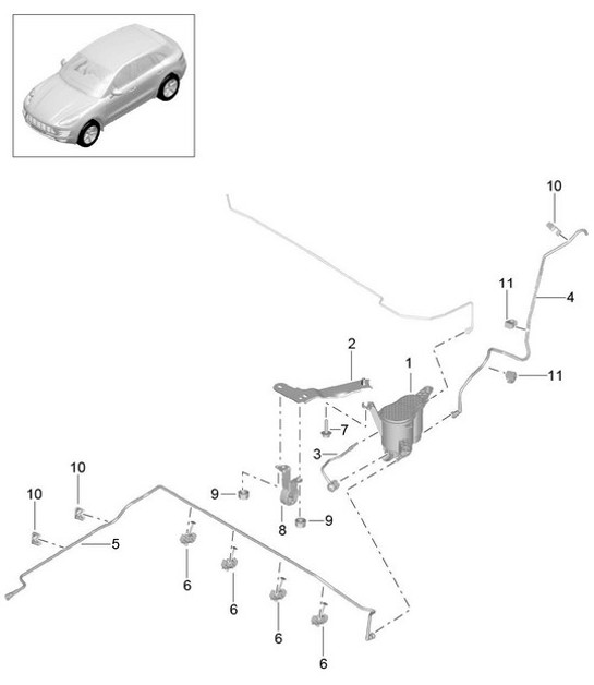 Diagram 201-050 Porsche Macan (95B) MK1 (2014-2018) Fuel System, Exhaust System