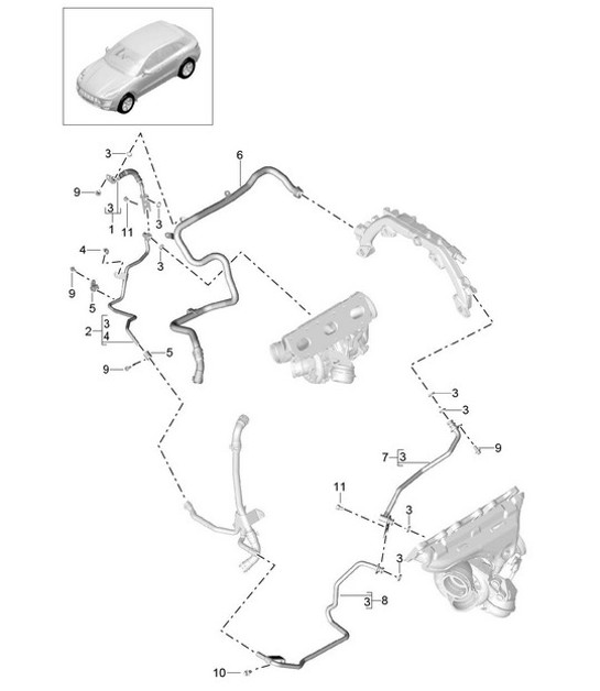Diagram 202-080 Porsche Macan (95B) MK1 (2014-2018) Brandstofsysteem, uitlaatsysteem