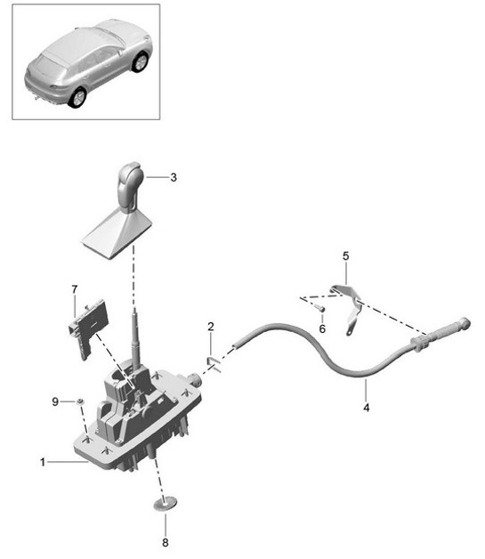 Diagram 701-000 Porsche 957 Cayenne Turbo / Turbo S 4.8L 2007-10 Hendelsysteem, pedaalcluster 