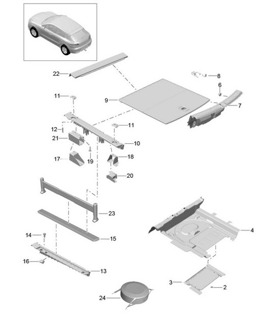 Bekleding / Voor bagageruimte / Accessoires / Bagageruimtesysteem 95B.1 Macan 2014-18