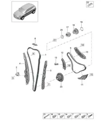 Distributieketting / Schuifrail / Kettingspanner - PR:T2B - 95B (II / III) Macan 2.0L 2019 - 2024