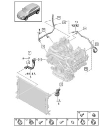 Sistema di raffreddamento del liquido refrigerante / Parte anteriore - Modello: DLZ, DZLB - 95B (II / III) Macan 3.0L 2019 - 2024