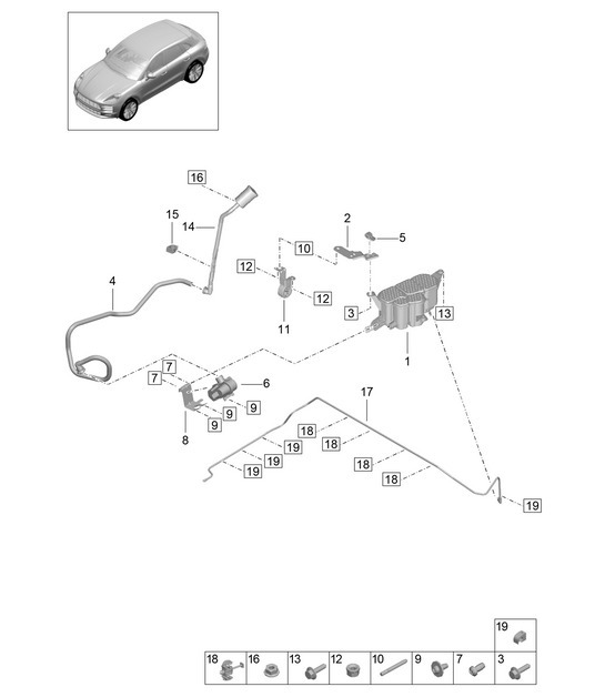 Diagram 201-220 Porsche Macan (95B) MK2 2019-2021 Fuel System, Exhaust System