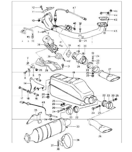 Diagram 202-15 Porsche 970.2 Panamera Turbo V8 4.8L (520Hp) 2014-16 燃油系统、排气系统