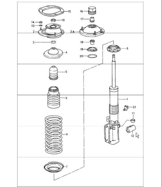 Diagram 402-00 Porsche Macan (95B) MK1 (2014-2018) Essieu avant, Direction 